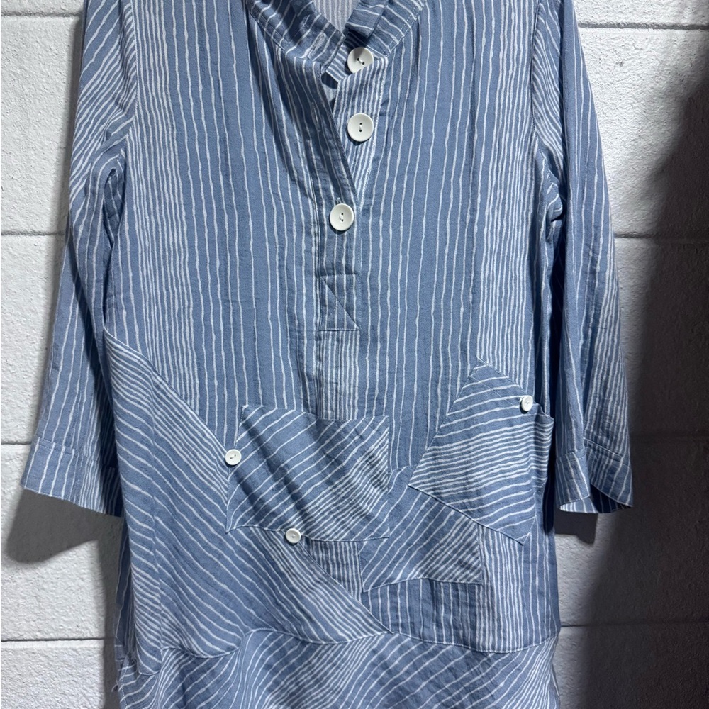 John Mark Blue and White Striped Blouse